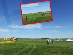 Wypadek spadochroniarza. Wiatr zniósł go na słup