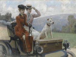 Dwie damy w samochodzie Peugeot. Co uwieczniono na obrazie sprzed 120 lat?