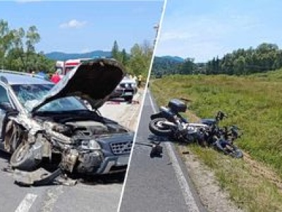 Koszmarny wypadek w Bieszczadach. Motocyklista wpadł na osobówkę