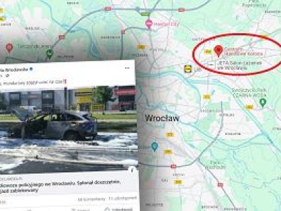 Wrocław. Policyjny radiowóz zapalił się w czasie jazdy. Auto doszczętnie spłonęło