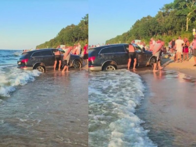 Wjechał prosto na plażę pod Mielnem. Auto... utknęło w Bałtyku