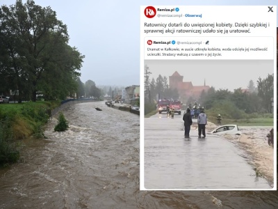 Strażacy uratowali kobietę z samochodu porwanego przez wodę!