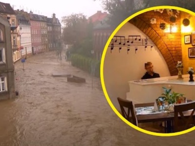 W restauracji w Głuchołazach wymowne sceny. Na sali rozbrzmiała smutna piosenka, a miasto tonie