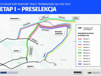 Warianty trasy tramwajowej na Psie Pole. To będzie najdroższa w historii inwestycja komunikacyjna.