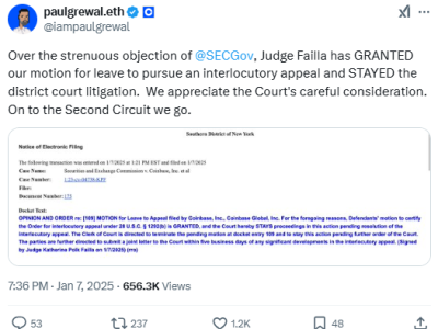 Coinbase wygrywa kluczową bitwę prawną z SEC