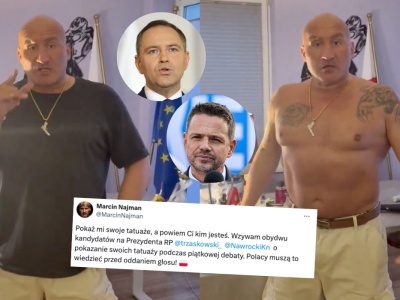 Najman wzywa Trzaskowskiego i Nawrockiego do ujawnienia tatuaży podczas piątkowej debaty