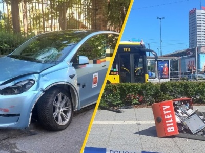 Szaleńczy rajd w centrum Warszawy. Kierowca tesli uciekł, szuka go policja