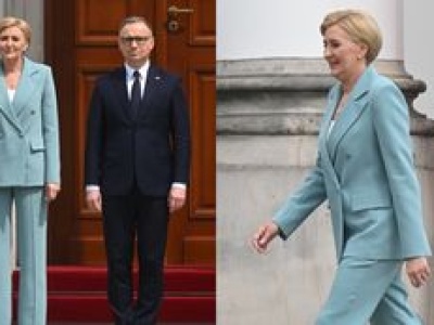 Agata Duda dotarła na obchody Święta Służby Ochrony Państwa w turkusowym garniturze. Stylowo?