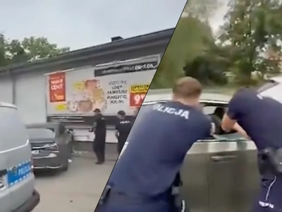 Strzały przed Biedronką. Policjant trafił do szpitala, w sieci krąży wstrząsające wideo