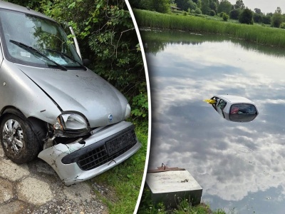 Auto wpadło do stawu pod Garwolinem. Kobieta utknęła pod wodą!