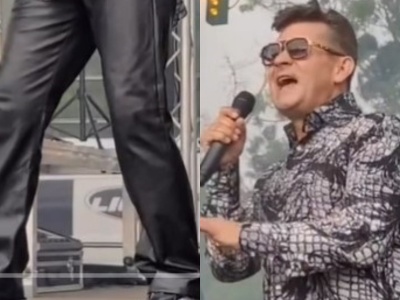 Zenek Martyniuk wkroczył na scenę w dziwnych butach. 