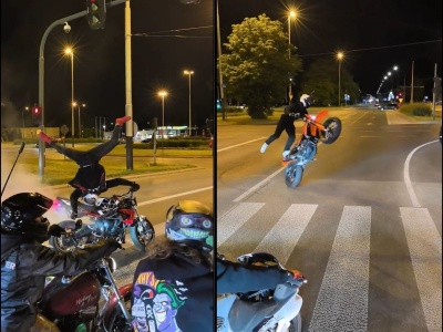 Występy gościnne w Łodzi. Zrobili pokaz na skrzyżowaniu. Motocykliści się pokłócili ze sobą