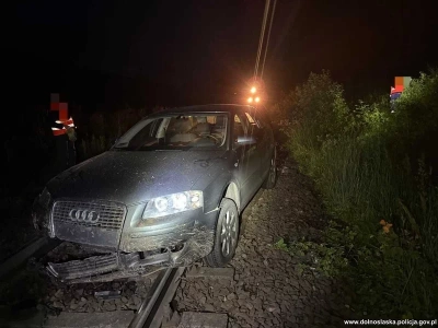 Pijany zostawił samochód na torowisku. O włos od tragedii