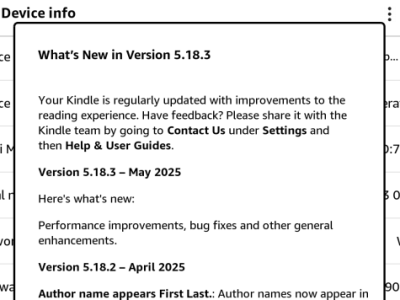Aktualizacja 5.18.3 dla Kindle 11 i 12 generacji – chyba nic nowego
