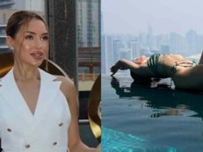 Odziana w bikini Caroline Derpienski wygina się na wieżowcu w Dubaju