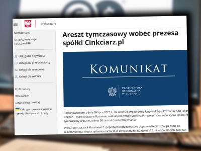 Sąd zgodził się na tymczasowy areszt prezesa Cinkciarz.pl. Marcin P. wyjechał z kraju