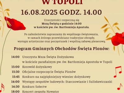 Święto Plonów w Topoli. Czas na dożynki i wspólne świętowanie!