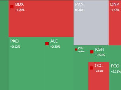 Mapa GPW: LPP, PZU, Budimex, Arlen i Intersport w centrum uwagi