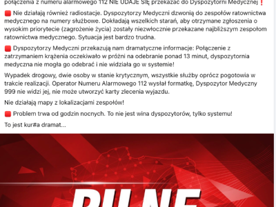Awaria systemu alarmowego numeru 999