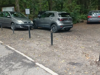 Dzikie parkowanie pod Sky Walk w Świeradowie – wyrwany słupek, auta w lesie