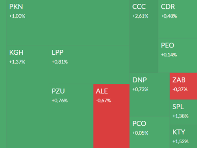 Mapa GPW: Medicalgorithmics, Creotech, Allegro, Oponeo.pl i Patentus w centrum uwagi