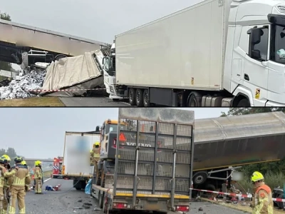 Najechanie czterech zestawów: dwie ofiary, wywrotka w powietrzu, kabina w rowie