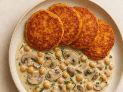 Złociste placuszki z batatów z kremowym sosem, czyli comfort food w jesiennym wydaniu
