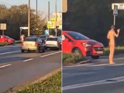 Nagi mężczyzna próbował złapać stopa na ulicach Lublina. Nietypowy widok o poranku zszokował mieszkańców