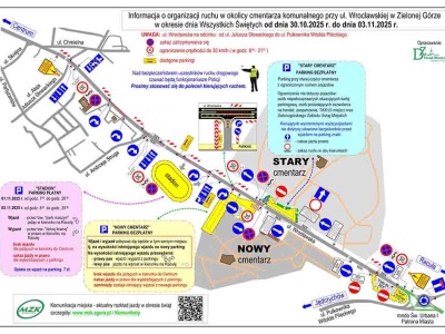 Zielona Góra. Uwaga, przy cmentarzu nie będzie dwóch parkingów (MAPA)