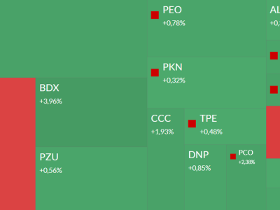 Mapa GPW: Budimex, Pepco, Żabka, PKO BP i XTB w centrum uwagi