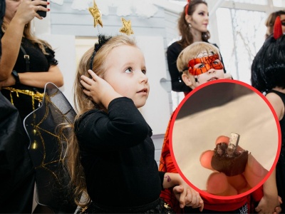 Gwoździe i igły w cukierkach na Halloween. 