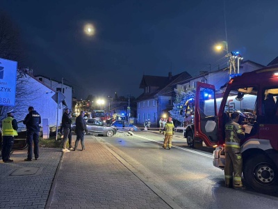 Kolizja na krajówce. Droga zablokowana. Kalwaria Zebrzydowska
