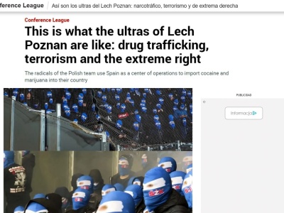 Hiszpański portal oskarża kibiców Lecha Poznań o terroryzm