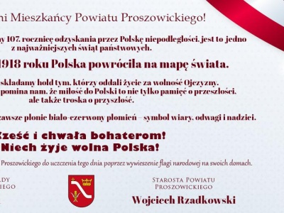 Powiat proszowicki apeluje z okazji Narodowego Święta Niepodległości