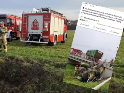 Ciągnik spadł z mostu do rzeki. 20-latek miał ogromne szczęście