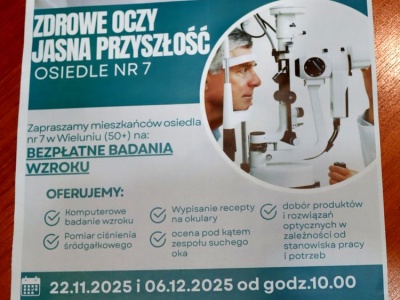 Będą dodatkowe darmowe badania wzroku dla mieszkańców gminy Wieluń