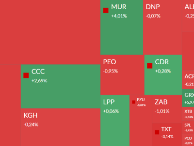 Mapa GPW: banki, CCC, Murapol, Selena i Yarrl w centrum uwagi