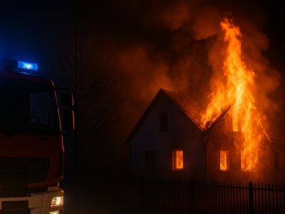 POWIAT NOWOTOMYSKI: Wielka akcja straży w Węgielni. Dom stanął w płomieniach, mieszkańcy ewakuowani