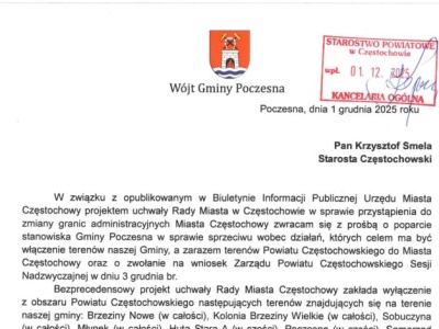 Wójt Gminy Poczesna sprzeciwia się planom Miasta Częstochowy i liczy na poparcie Starosty