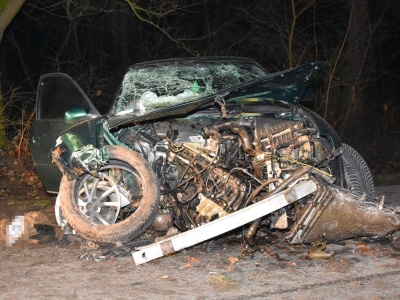 Wypadek w Lipowcu. Audi uderzyło w drzewo po wtargnięciu sarny na drogę