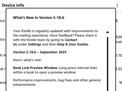 Aktualizacja 5.18.6 dla Kindle – nowy wygląd spisu treści, okna słownika i zakładek