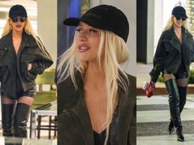 45-letnia Christina Aguilera w ultrakrótkich szortach i kozakach do uda buszuje po ekskluzywnych butikach (ZDJĘCIA)