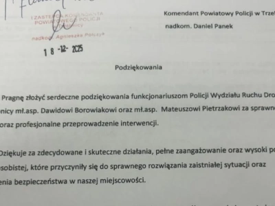 Sołtyska dziękuje policjantom za wzorową interwencję