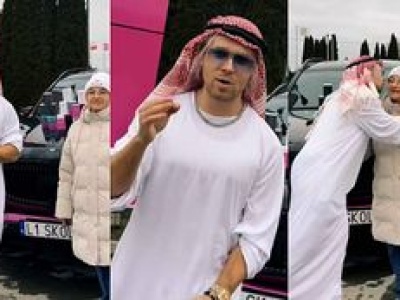 Odziany w strój SZEJKA Skolim pręży biznesowe muskuły. Ciężko uwierzyć, ile kosztuje paliwo