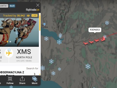Gdzie jest Święty Mikołaj? Flightradar24 pokazuje jego świąteczny lot