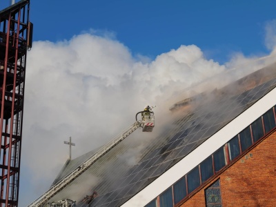 Pożar poddasza kościoła przy ul. Kunickiego w Lublinie