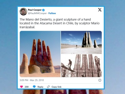 Tu z piasku wyłania się ogromna dłoń. Ręka Pustyni stoi od 30 lat i wciąż budzi pytania