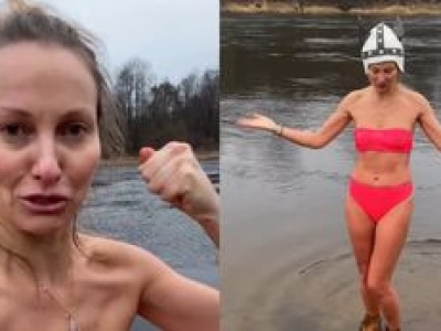 Morsująca Joanna Moro pozdrawia z lodowatej wody: 