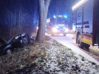 Samochód z nastolatkami rozbił się o drzewo. Dwie osoby trafiły do szpitala