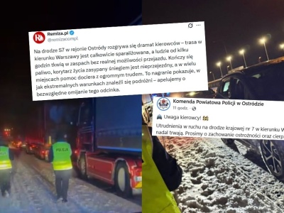 Tysiące osób utknęło na S7 z powodu opadów śniegu, wiceminister ocenił, że problem stworzyli kierowcy ciężarówek